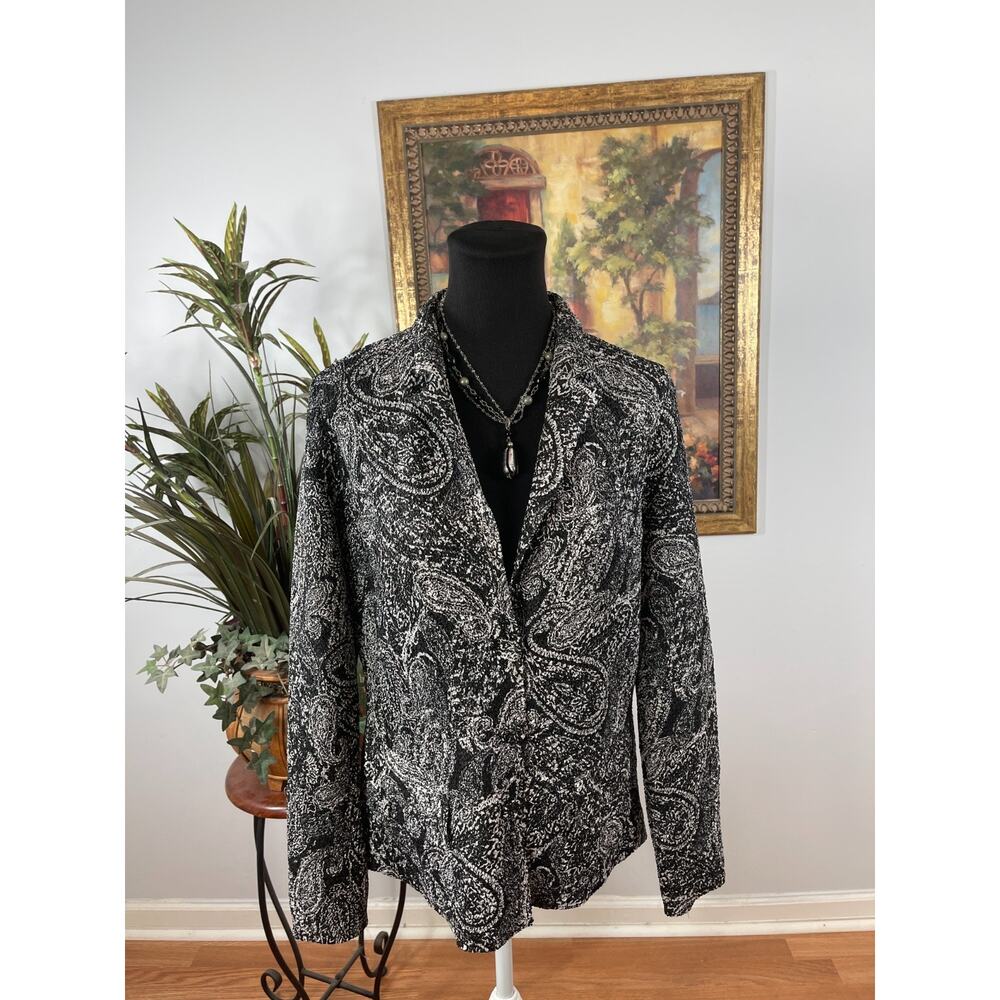 Travelers Collection Blazer Jacket Womens Size 1 Black White Paisley Whimsigoth‎